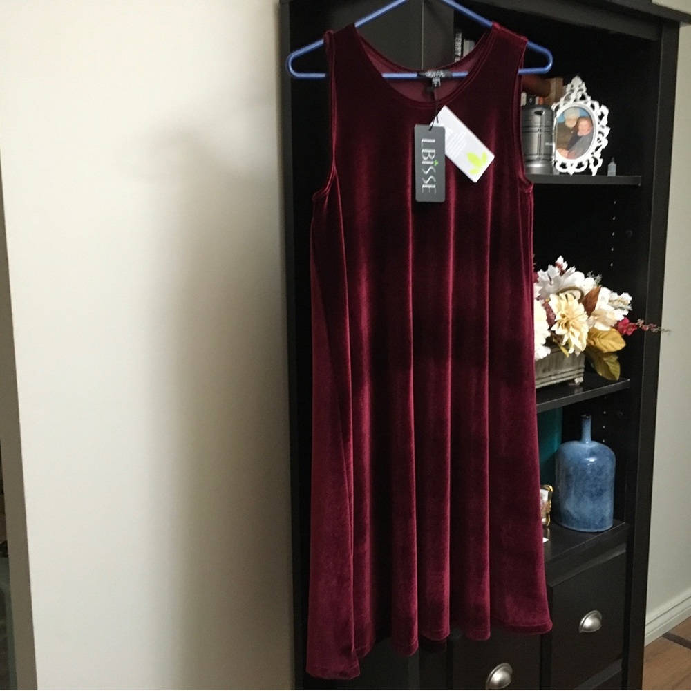 Sleeveless cranberry red velvet dress size large